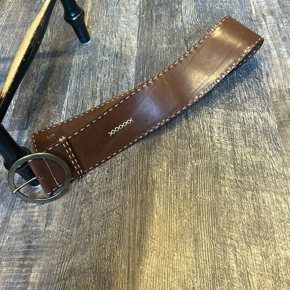 Genuine Leather Belt Made In Italy Brown With White Stitching Classic S/M - Picture 1 of 12